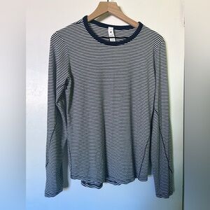 Lululemon Hold Tight Long Sleeve Navy Blue White Striped